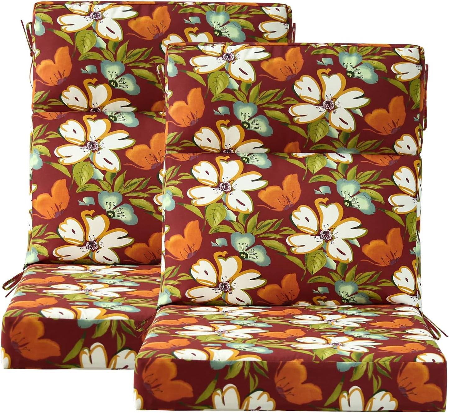 Outdoor High Back Chair Cushion Seat Pads, 44 x 21 Inch Water-Repellent & Fade-Resistant Patio Furniture Cushions with Ties for Adirondack, Rocking Chairs, Linen