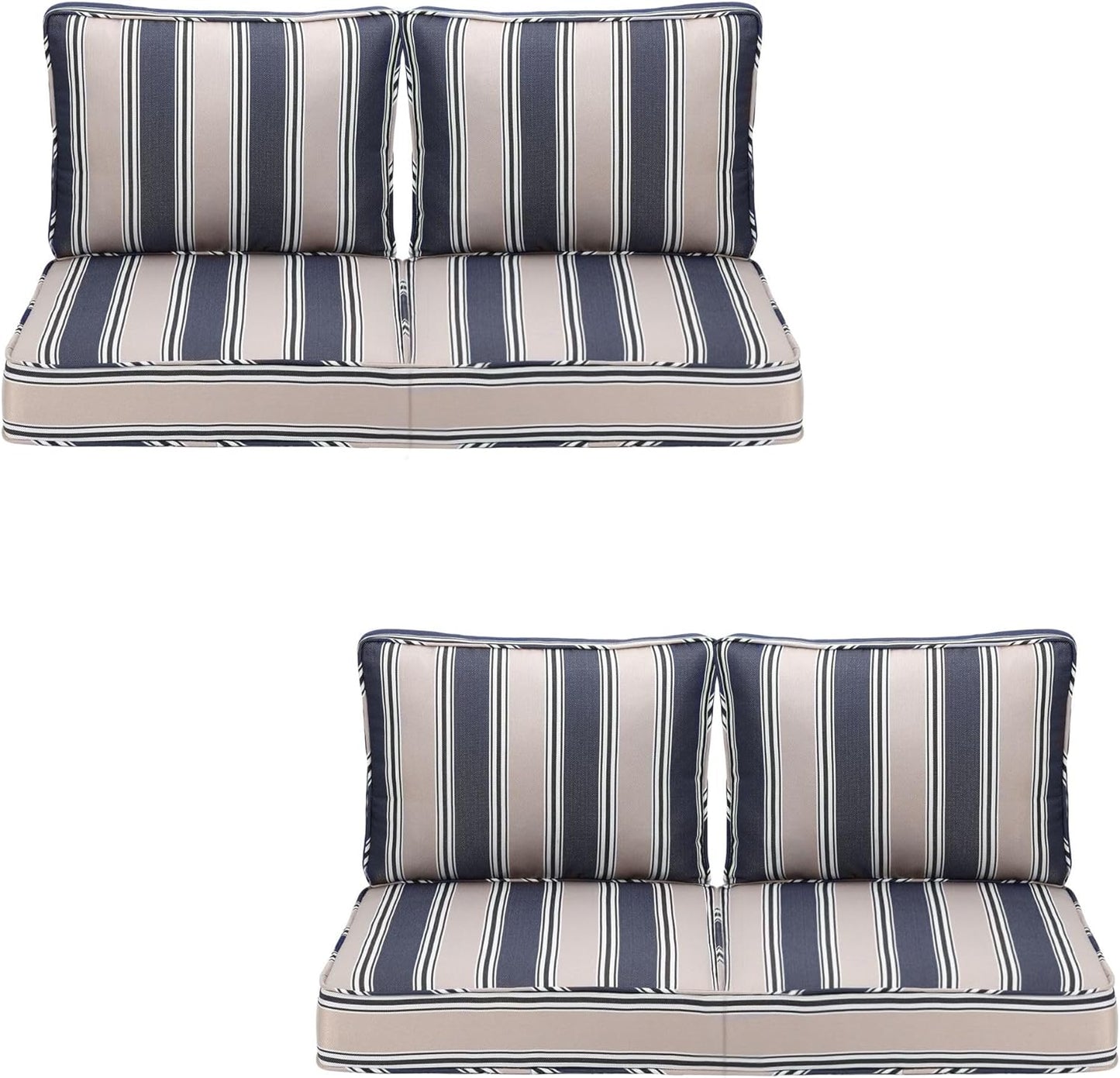 Outdoor Deep Seating Cushion Set, 24" x 24", Waterproof & Fade Resistant Patio Furniture Cushions with Handle, Deep Seat and Back Cushion for Chair and Sofa (3, Blue)