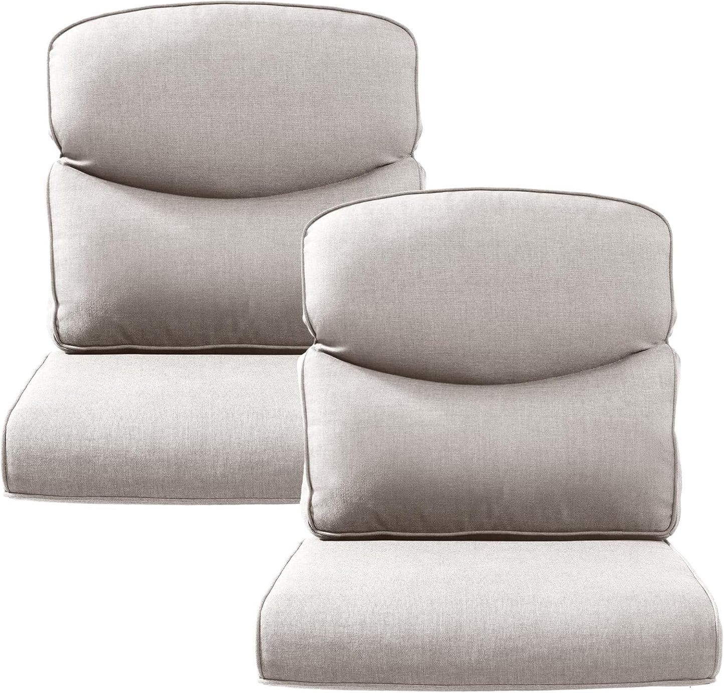 Outdoor Wicker Chair Cushions 2 Packs - Outside High Back Thick Water-Resistant Cushion 22x24 with Zipper Cover for Patio Glider Rocking Chairs Loveseat Couch – Beige/Buckle
