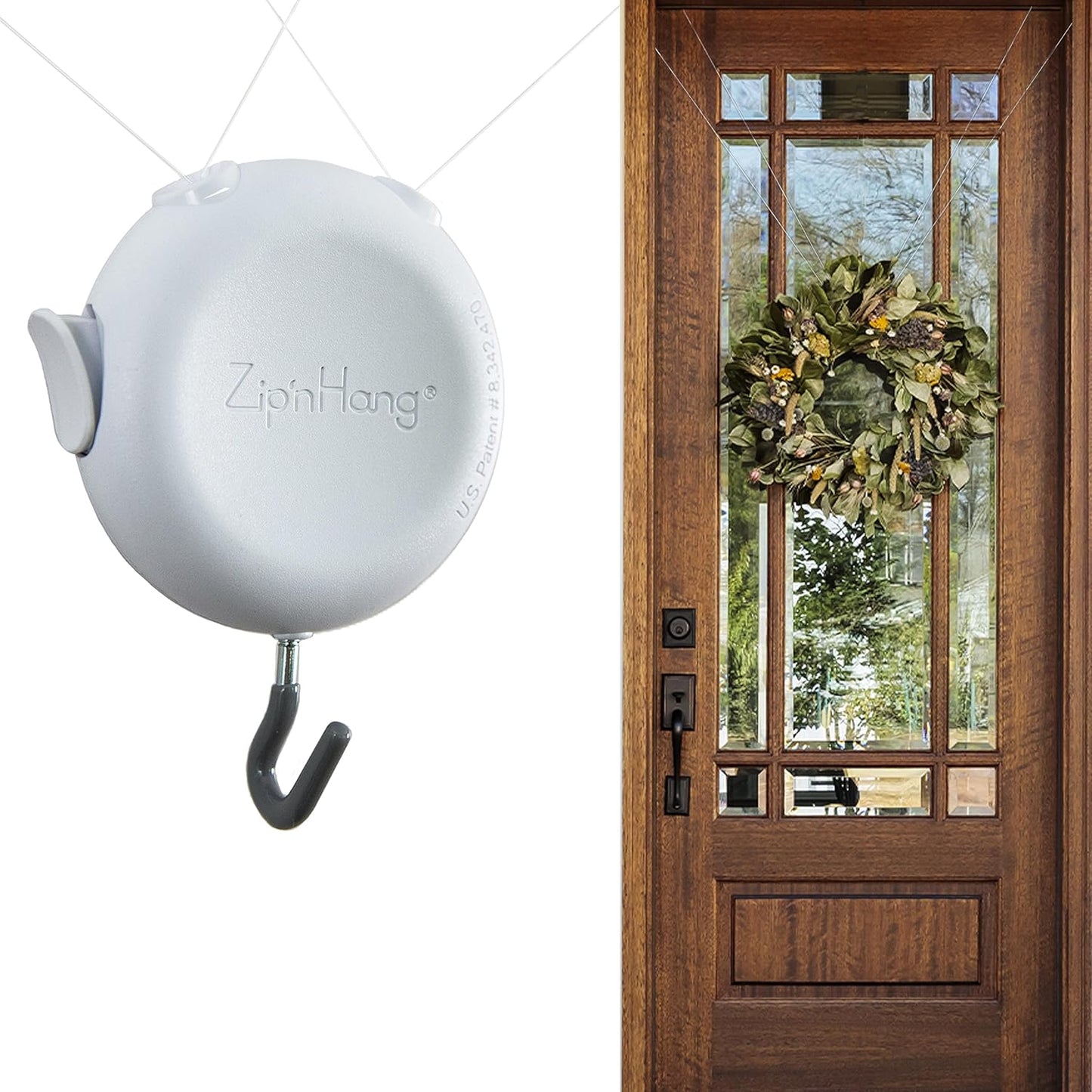 Wreath Hangers for Front Door: ZipnHang Adjustable Wreath Hanger | Damage-Free Hook for Front Door, Glass & Screen | No Nails or Tape Needed | Self-Centering | Easy to Use