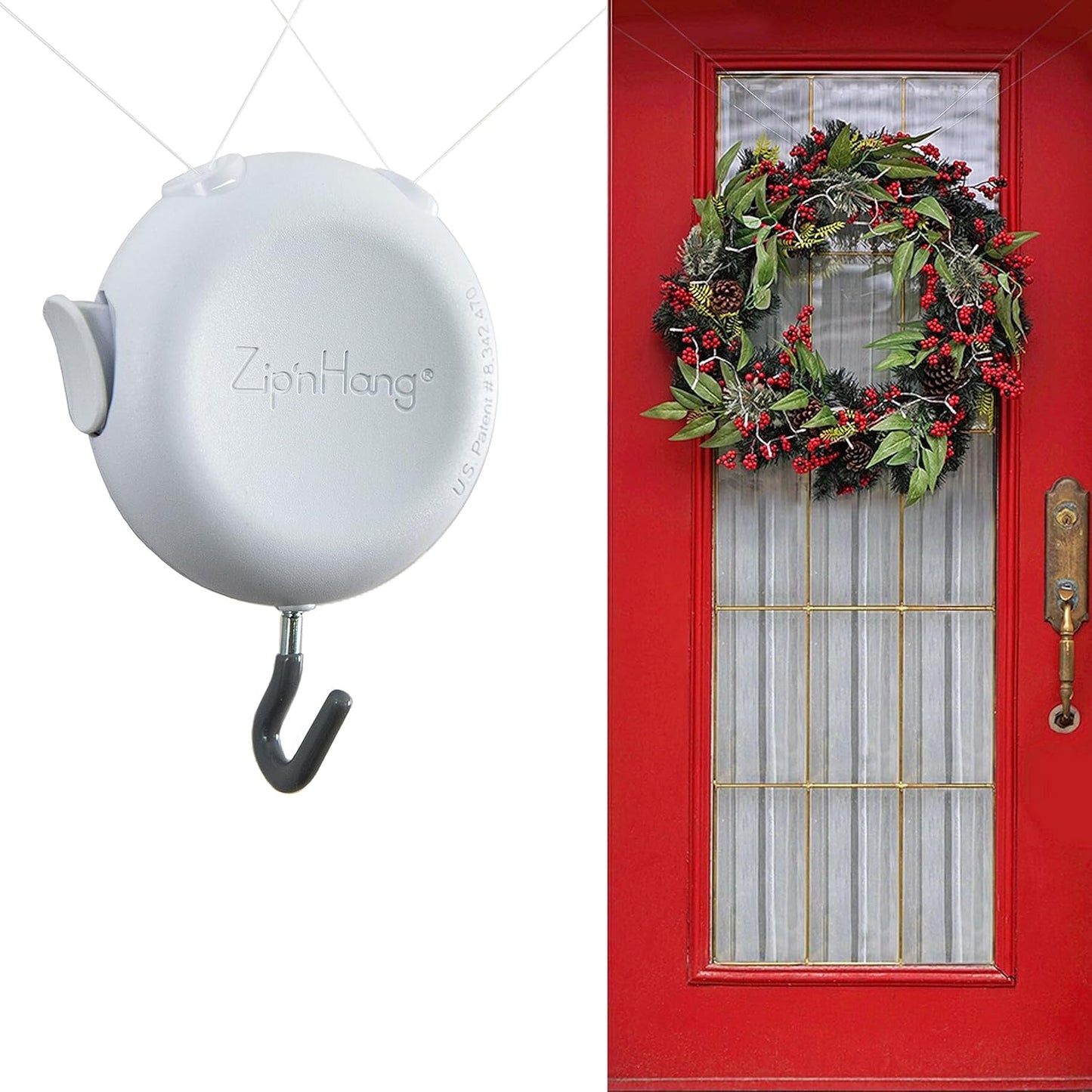 Wreath Hangers for Front Door: ZipnHang Adjustable Wreath Hanger | Damage-Free Hook for Front Door, Glass & Screen | No Nails or Tape Needed | Self-Centering | Easy to Use