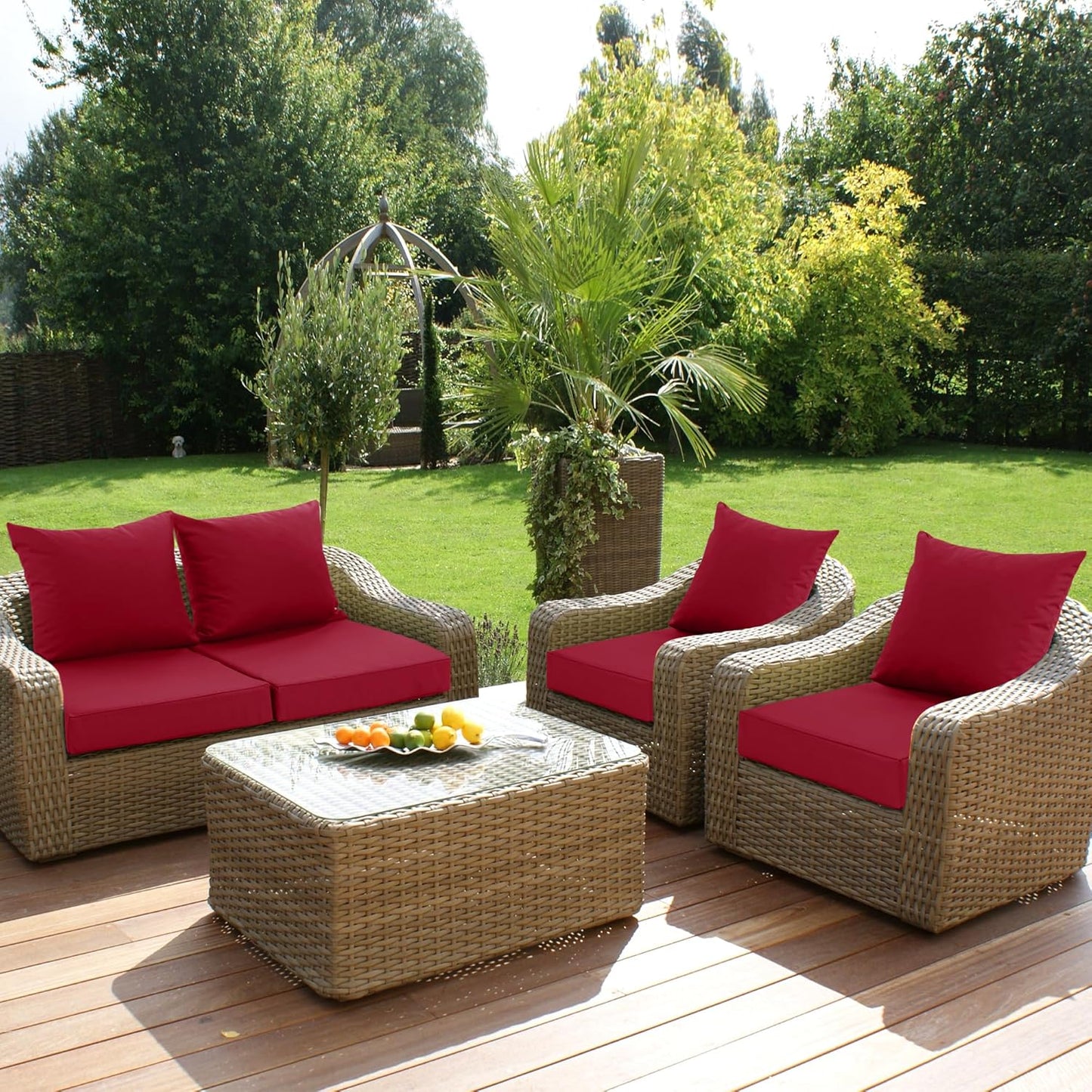 Outdoor Chair Cushions Set of 4, Waterproof Back Pillow and Seat Cushion Set for Patio Furniture, Outdoor Sofa Replacement Cushions with Removable Cover, 22 x 22 Inch, Red