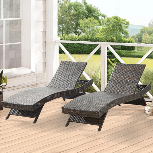 79'' Long Reclining Chaise Lounge Set (Set of 2), Outdoor PE Rattan Adjustable Recliner with 5-Level Backrest, Weatherproof Wicker Lounge Chair for Patio, Backyard, Beach & Poolside