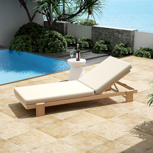 Christopher Knight Home Duska Acacia Wood Chaise Lounge Chair Outdoor, Patio Outdoor Chaise Lounge with Cushions, Adjustable Backrest Single Lounge Sofa, Poolside Seating, Teak+Beige