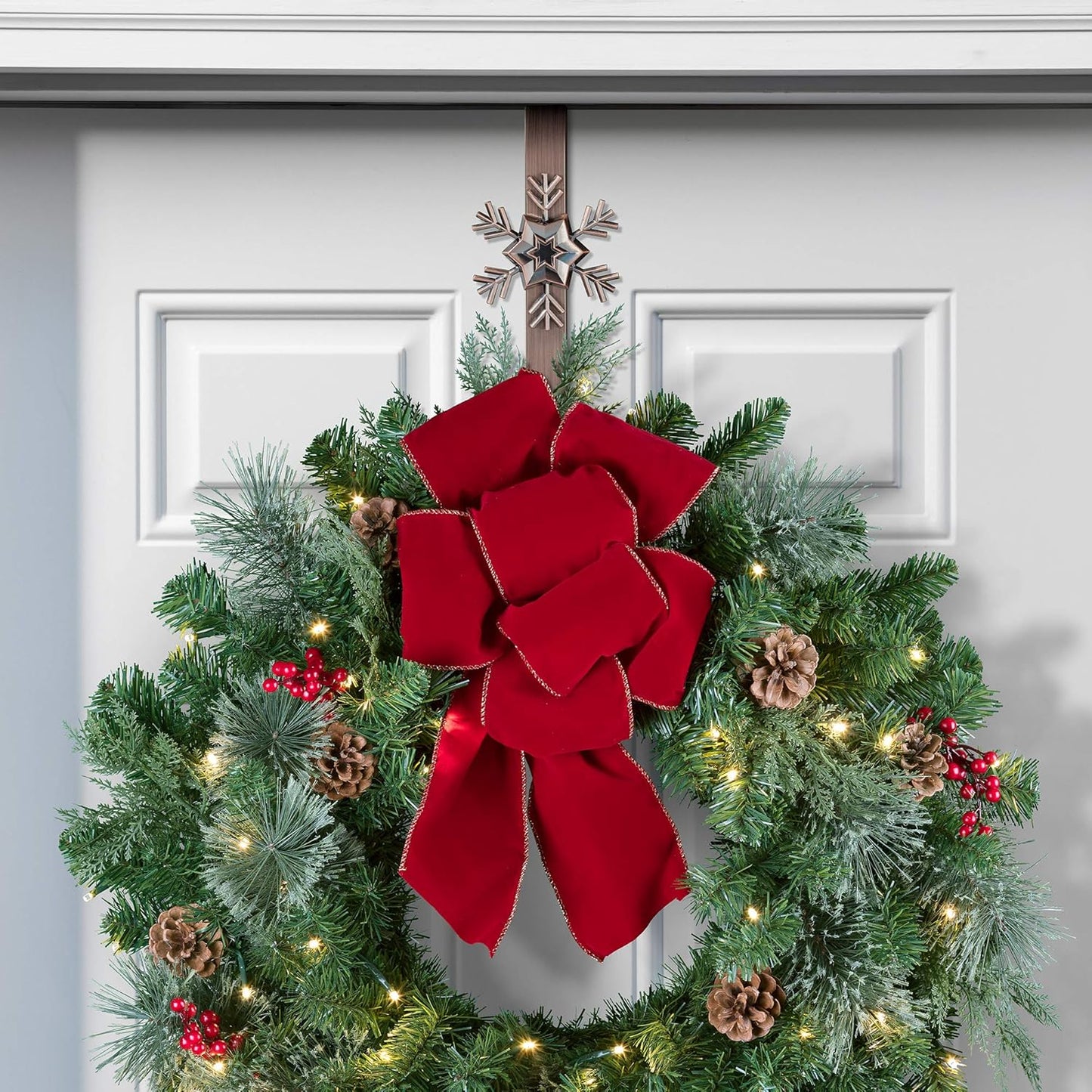 Haute Decor Adapt Adjustable Length Wreath Hanger with 4 Interchangeable Icons - Oil-Rubbed Bronze (Bee/Pumpkin/Snowflake/Fleur de lis) - 4 Front Door Wreath Hangers in 1