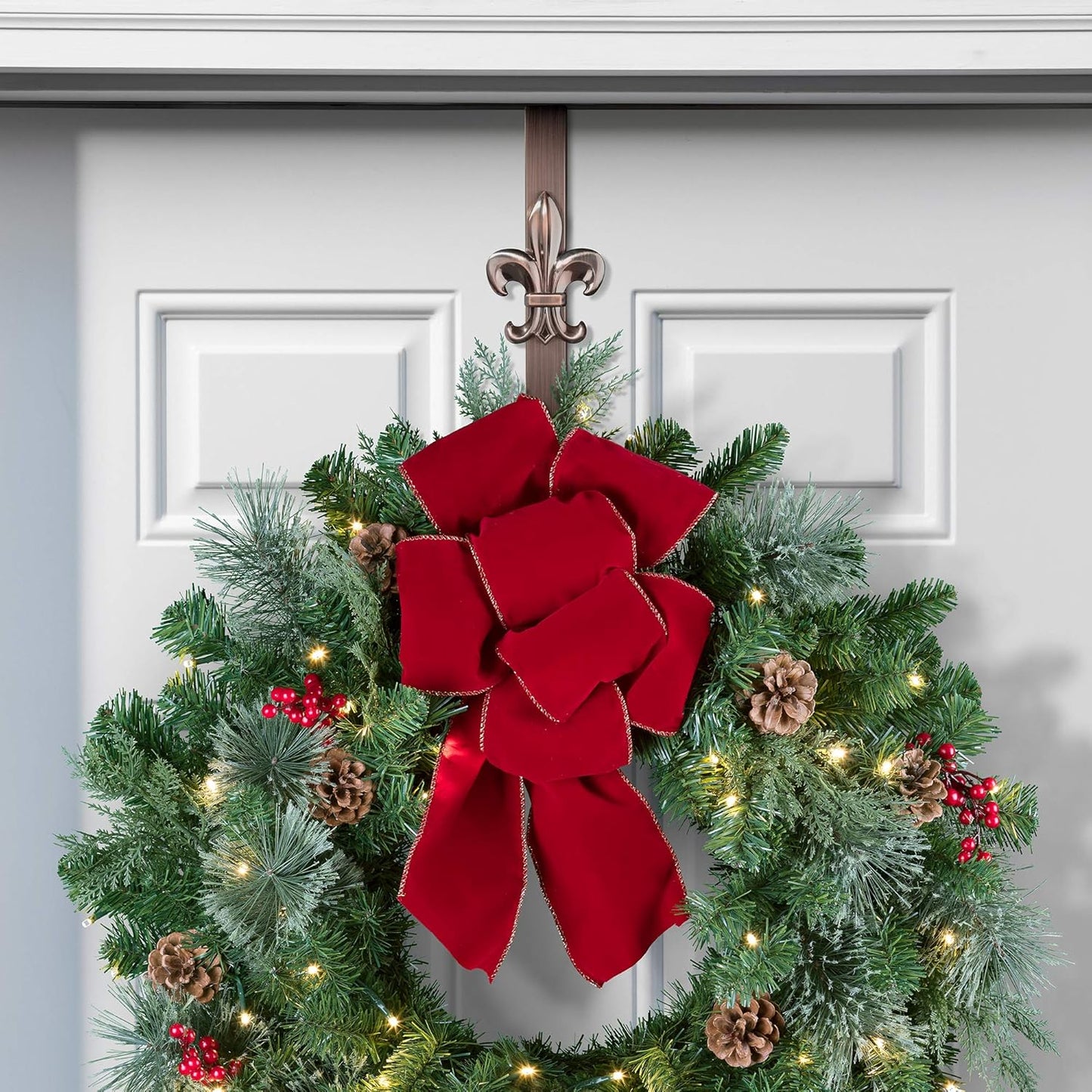 Haute Decor Adapt Adjustable Length Wreath Hanger with 4 Interchangeable Icons - Oil-Rubbed Bronze (Bee/Pumpkin/Snowflake/Fleur de lis) - 4 Front Door Wreath Hangers in 1