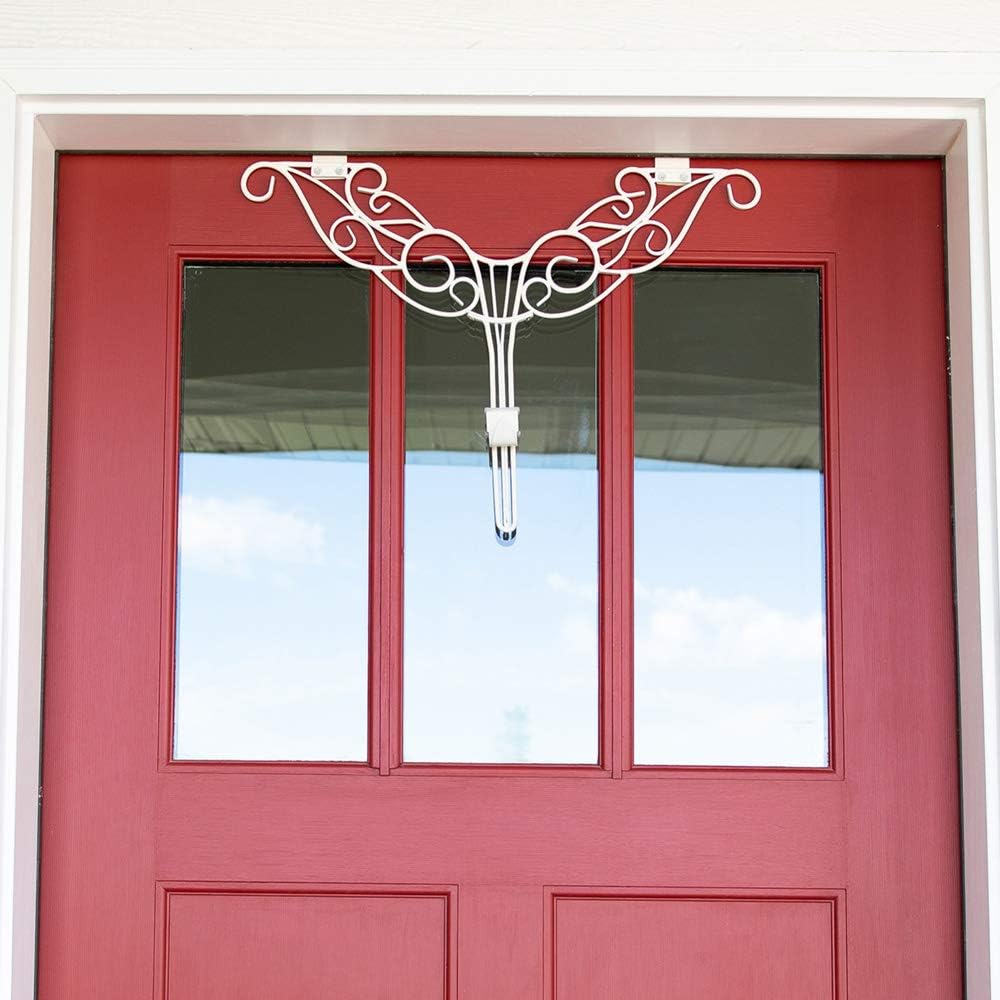 [Front Door WREATH HANGER] - Antler Design | ADJUSTABLE Hook Length for Tall and Small Doors | PADDING to Prevent Damage like Scratch and Dents | Heavy Duty Cast Iron Metal Hangar (White)