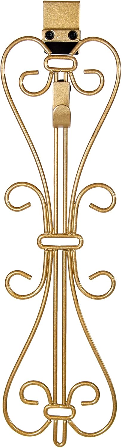 [Front Door WREATH HANGER] - Elegant Design | ADJUSTABLE Hook Length for Tall and Small Doors | PADDING to Prevent Damage like Scratch and Dents | Heavy Duty Cast Iron Metal Hangar (Gold)