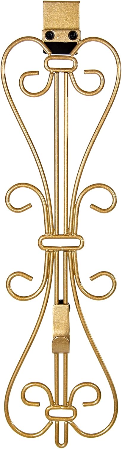 [Front Door WREATH HANGER] - Elegant Design | ADJUSTABLE Hook Length for Tall and Small Doors | PADDING to Prevent Damage like Scratch and Dents | Heavy Duty Cast Iron Metal Hangar (Gold)
