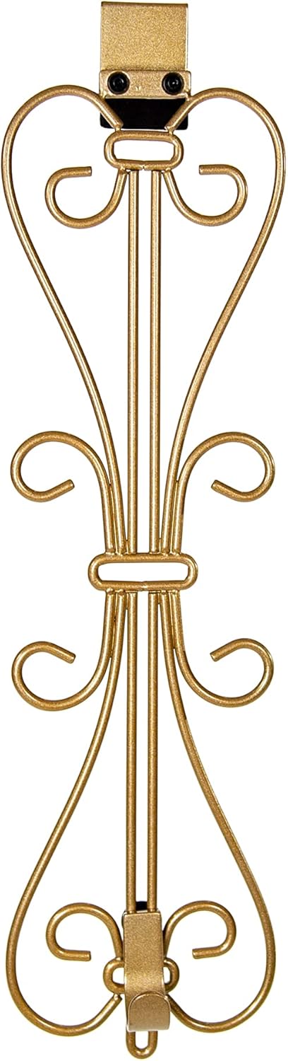 [Front Door WREATH HANGER] - Elegant Design | ADJUSTABLE Hook Length for Tall and Small Doors | PADDING to Prevent Damage like Scratch and Dents | Heavy Duty Cast Iron Metal Hangar (Gold)