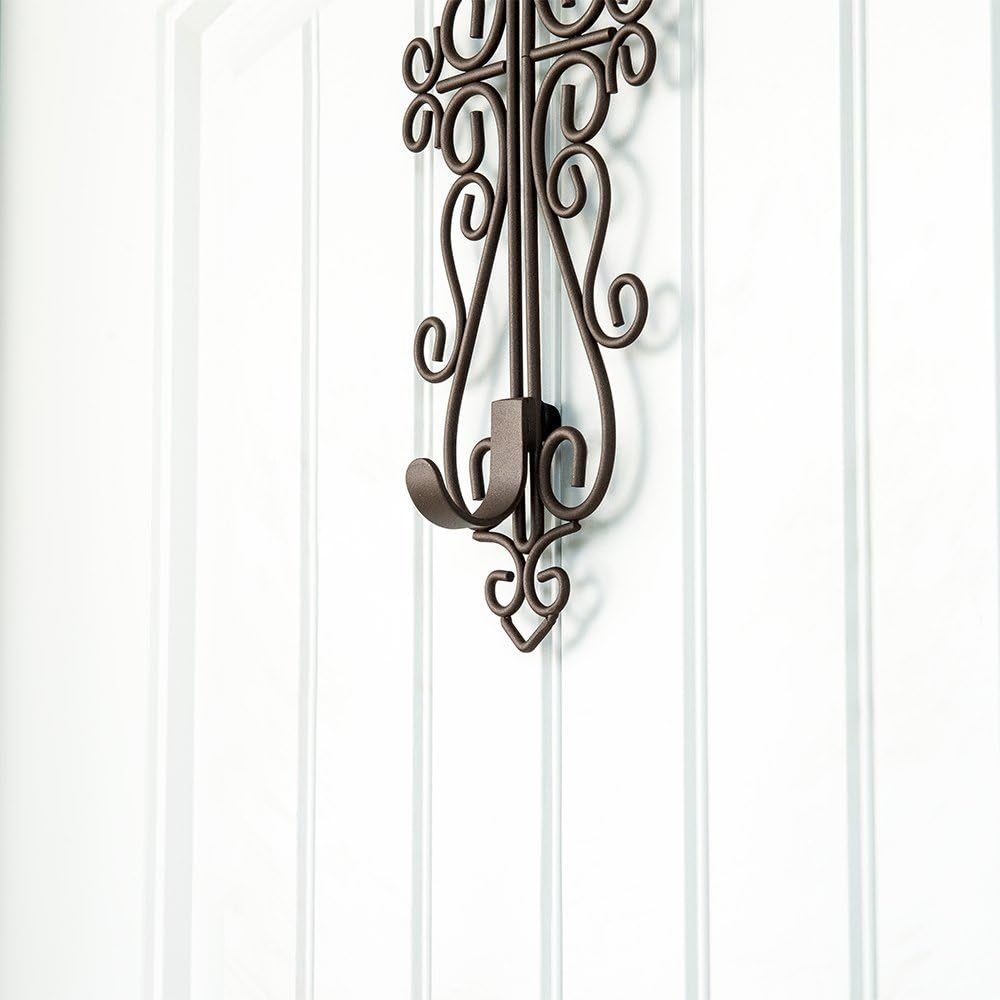 [Front Door WREATH HANGER] - Colonial Design | ADJUSTABLE Hook Length for Tall and Small Doors | PADDING to Prevent Damage like Scratch and Dents | Heavy Duty Cast Iron Metal Hangar - (Brown)