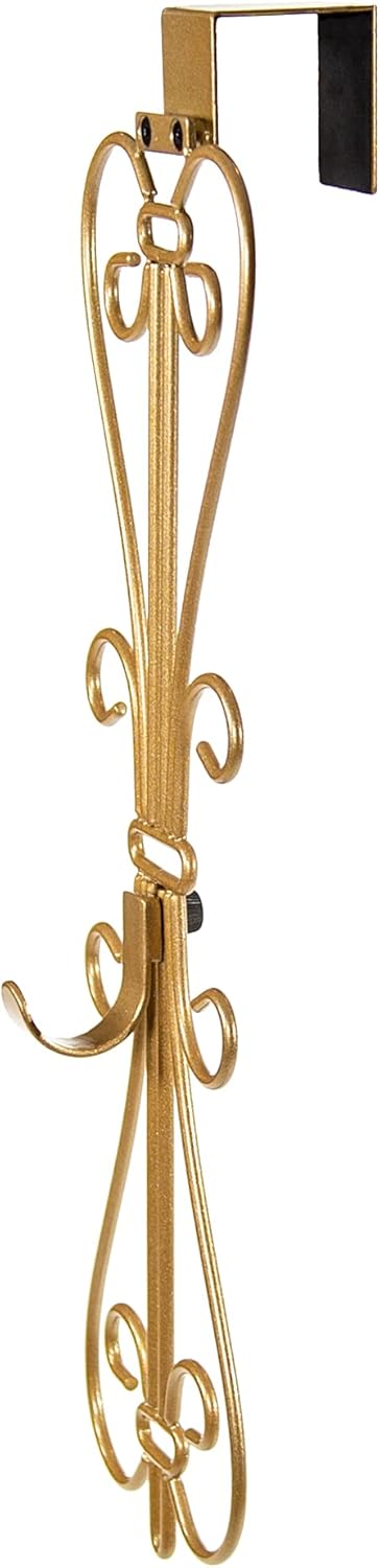 [Front Door WREATH HANGER] - Elegant Design | ADJUSTABLE Hook Length for Tall and Small Doors | PADDING to Prevent Damage like Scratch and Dents | Heavy Duty Cast Iron Metal Hangar (Gold)