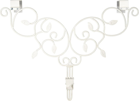 [Front Door WREATH HANGER] - Ivy Design | ADJUSTABLE Hook Length for Tall and Small Doors | PADDING to Prevent Damage like Scratch and Dents | Heavy Duty Cast Iron Metal Hangar - (White)