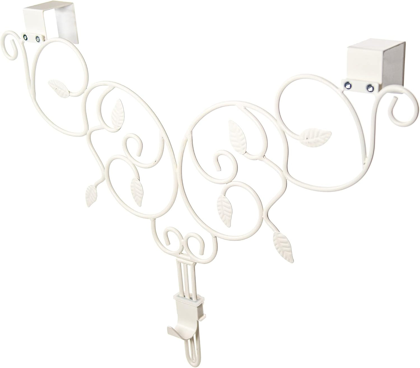 [Front Door WREATH HANGER] - Ivy Design | ADJUSTABLE Hook Length for Tall and Small Doors | PADDING to Prevent Damage like Scratch and Dents | Heavy Duty Cast Iron Metal Hangar - (White)
