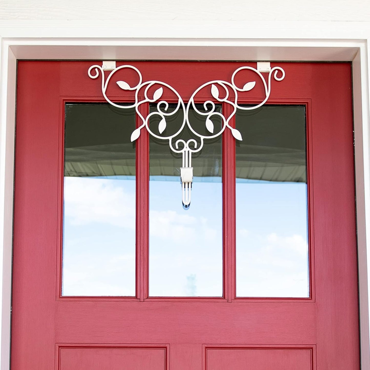 [Front Door WREATH HANGER] - Ivy Design | ADJUSTABLE Hook Length for Tall and Small Doors | PADDING to Prevent Damage like Scratch and Dents | Heavy Duty Cast Iron Metal Hangar - (White)