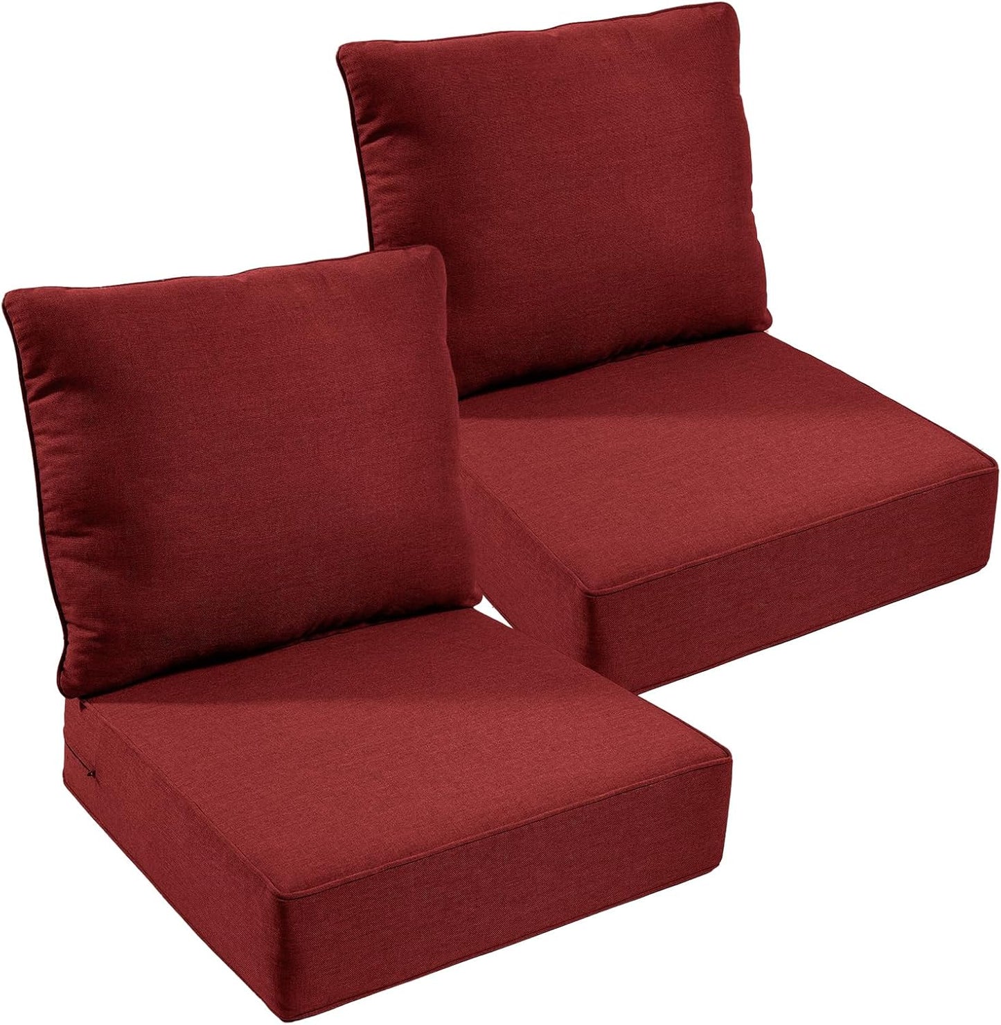 Outdoor Chair Cushions Set of 2, Waterproof 24x24 Patio Chair Cushion, 6" Thickened Seat Cushion for Outdoor Furniture, Couch Cushion Replacement, Include 2 Back & 2 Seat Cushions, Thick/Orange