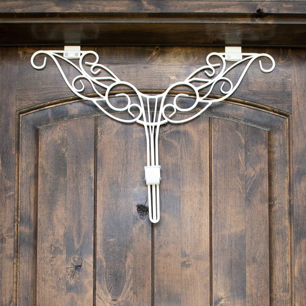 [Front Door WREATH HANGER] - Antler Design | ADJUSTABLE Hook Length for Tall and Small Doors | PADDING to Prevent Damage like Scratch and Dents | Heavy Duty Cast Iron Metal Hangar (White)