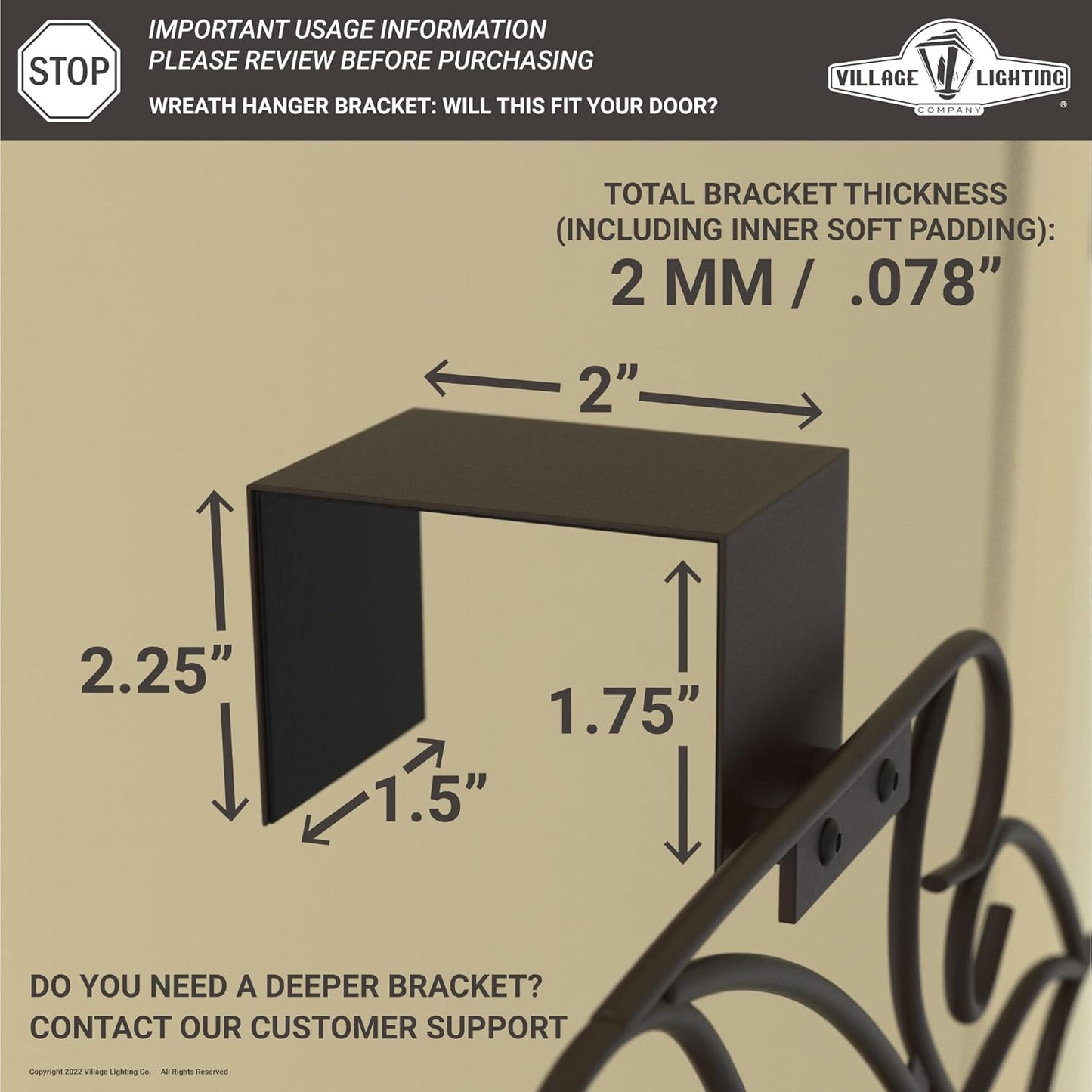 [Front Door WREATH HANGER] - Colonial Design | ADJUSTABLE Hook Length for Tall and Small Doors | PADDING to Prevent Damage like Scratch and Dents | Heavy Duty Cast Iron Metal Hangar - (Brown)