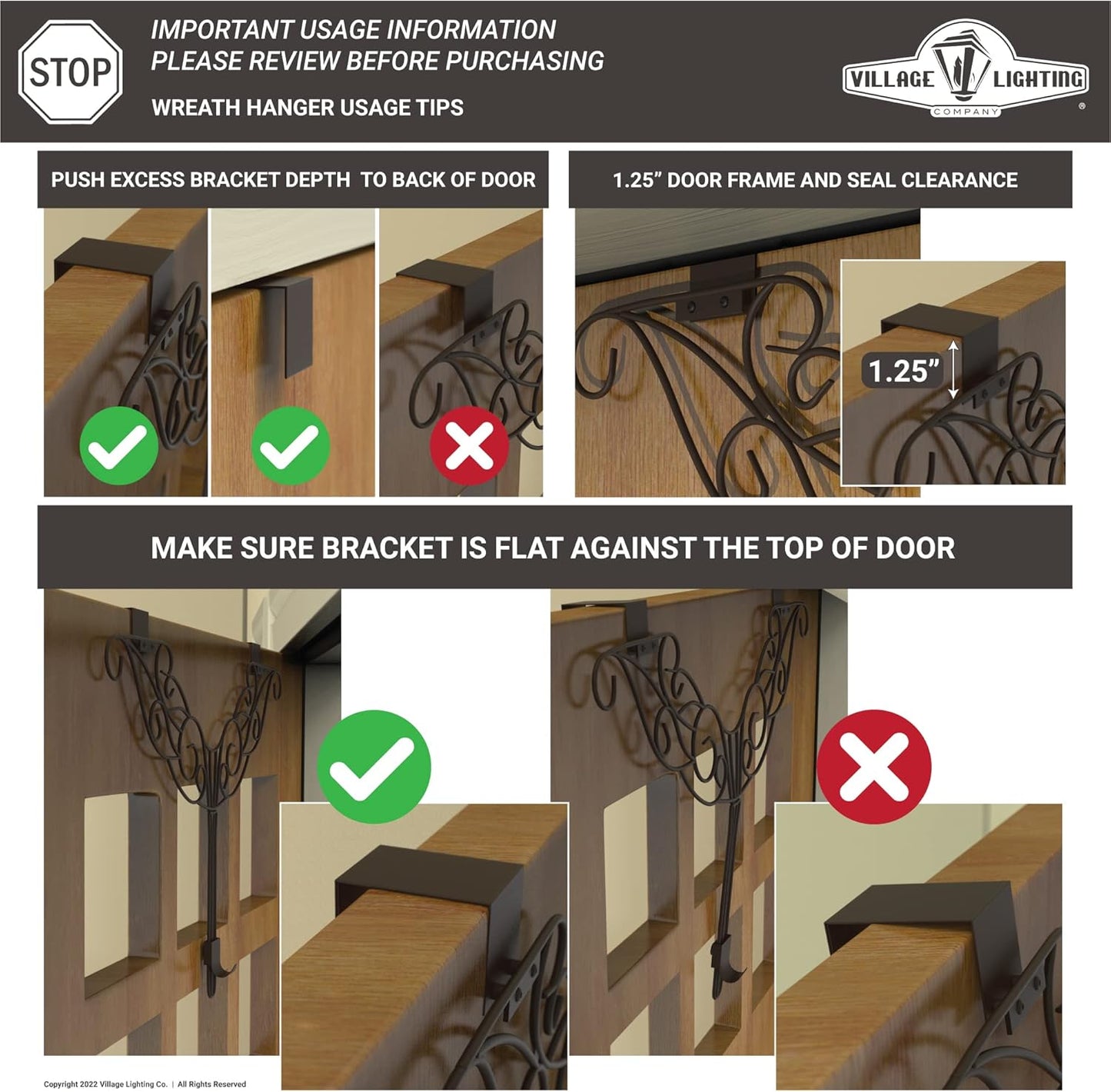 [Front Door WREATH HANGER] - Colonial Design | ADJUSTABLE Hook Length for Tall and Small Doors | PADDING to Prevent Damage like Scratch and Dents | Heavy Duty Cast Iron Metal Hangar - (Brown)