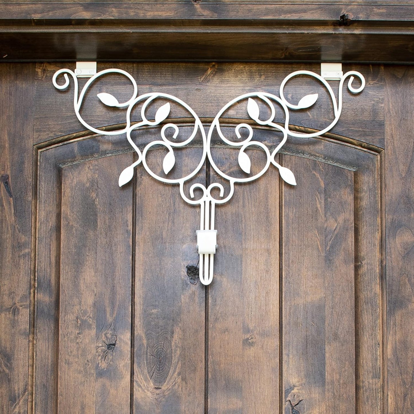 [Front Door WREATH HANGER] - Ivy Design | ADJUSTABLE Hook Length for Tall and Small Doors | PADDING to Prevent Damage like Scratch and Dents | Heavy Duty Cast Iron Metal Hangar - (White)